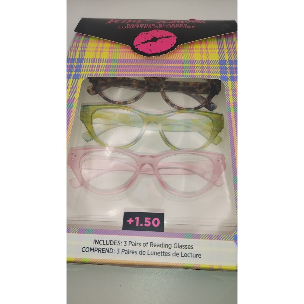Betsey Johnson 3-Pack Reading Glasses +1.50 Colorful Designer Frames NIB